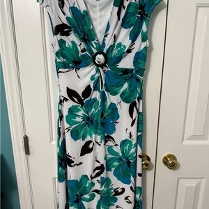Floral V-Neck Maxi Dress - Teal and Black